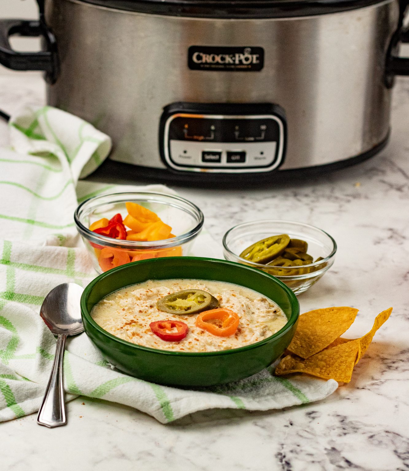 Crock Pot Green Chili Chicken Enchilada Soup Wishes and Dishes