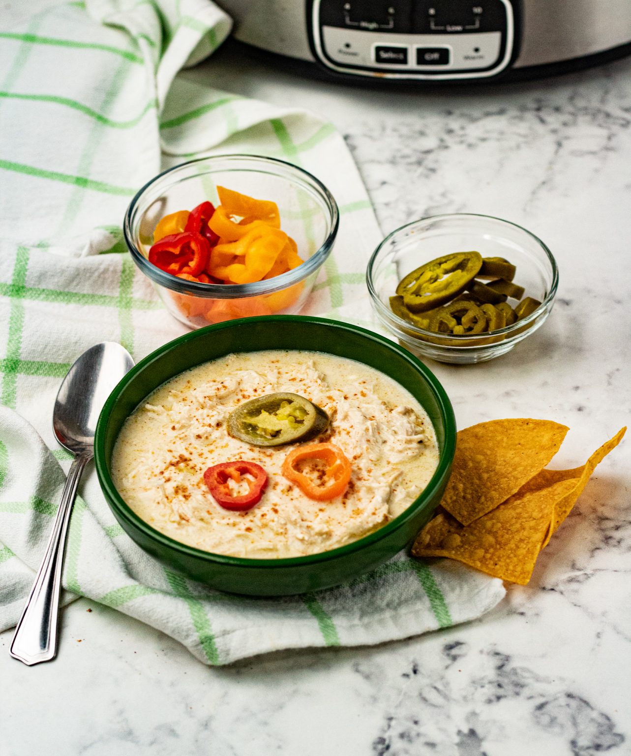 Crock Pot Green Chili Chicken Enchilada Soup Wishes and Dishes