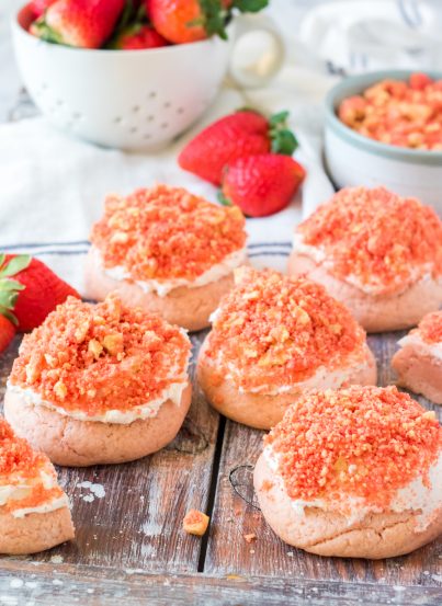 Easy Strawberry Crunch Cookies recipe for Valentine's Day, baby shower, or Spring!