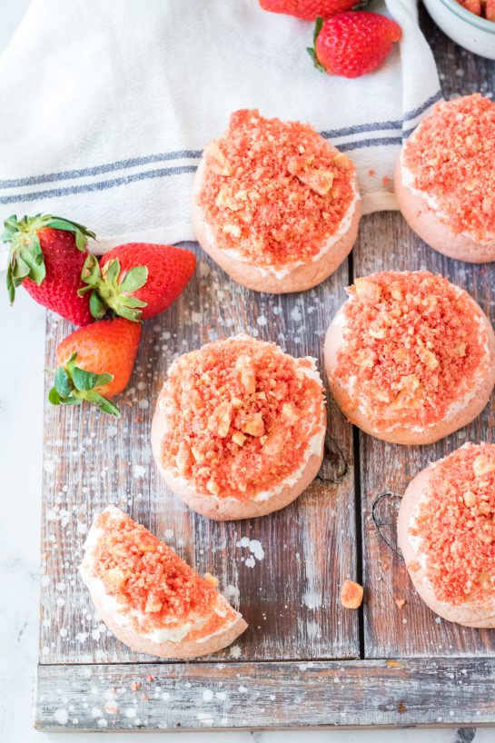 Easy and soft Strawberry Crunch Cookies recipe for Valentine's Day, baby shower, or Spring!