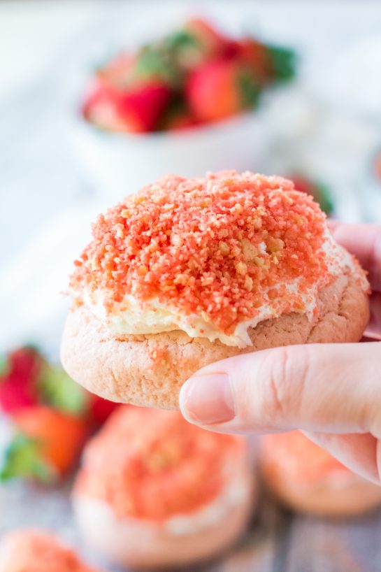 Soft Strawberry Crunch Cookies recipe for Valentine's Day, baby shower, or Spring!