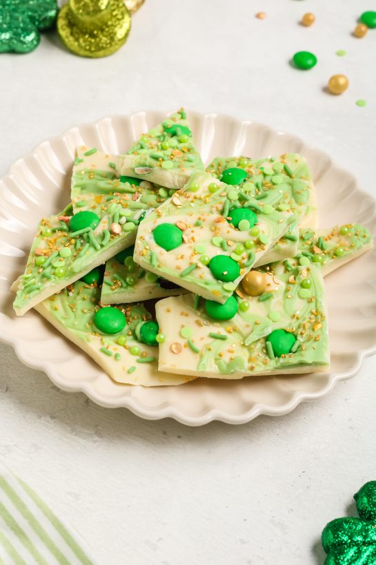 Leprechaun Bark candy recipe is loaded with colorful and green, festive toppings. It’s a different flavor and texture in every bite, delicious, and is perfect for a Saint Patrick's Day!