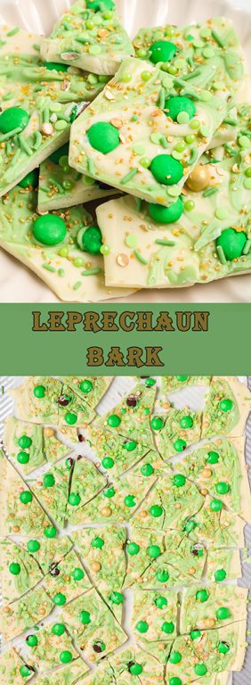 Leprechaun Bark candy recipe is loaded with colorful and green, festive toppings. It’s a different flavor and texture in every bite, tastes great, and is a perfect dessert for St. Patrick's Day!