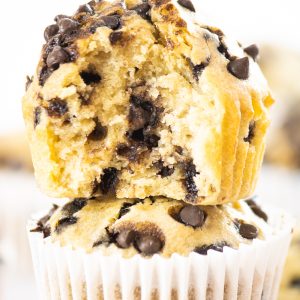 Quick and easy Banana Chocolate Chip Muffins recipe loaded with chocolate chips and fresh bananas. This warm treat can be enjoyed by your family on any given day and only requires a few easy ingredients.