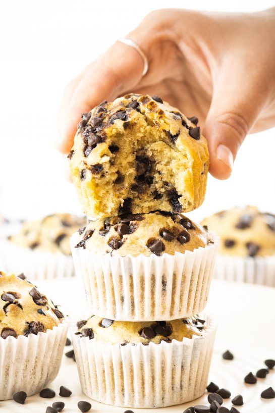 Easy Banana Chocolate Chip Muffins recipe straight out of the oven and ready to eat for breakfast, brunch or Mother's Day
