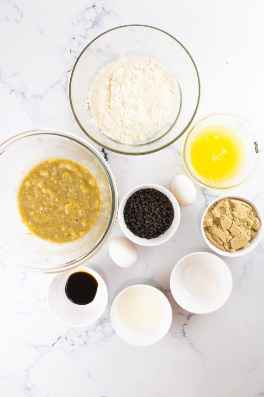 Ingredients needed for the easy Banana Chocolate Chip Muffins recipe