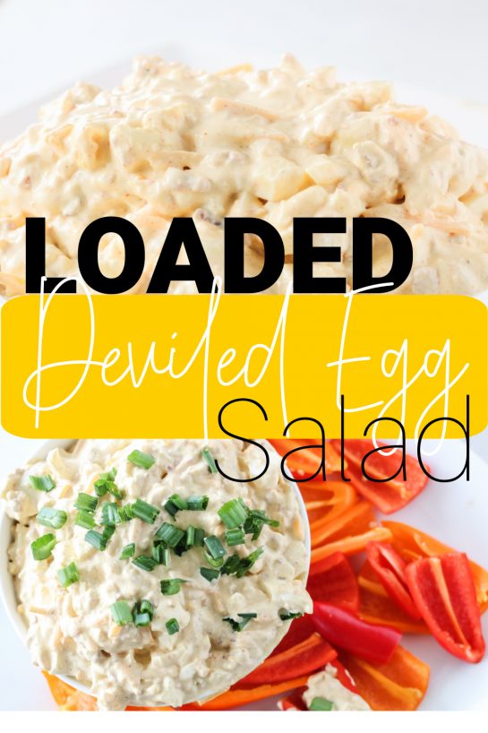 Easy, Loaded Deviled Egg Salad is a fun twist on the traditional egg salad recipe! It’s packed with flavor, great for Easter or any holiday, bridal shower, and makes a great lunch. 