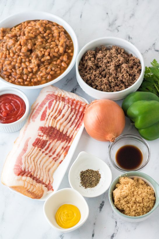 Ingredients needed to make the beefy baked beans side dish recipe