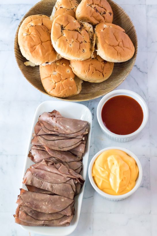 Ingredients needed to make the these Copycat Arbys Beef & Cheddars recipe