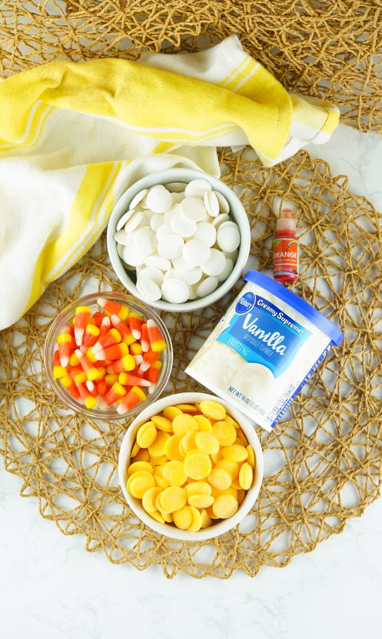 Ingredients needed to make the No-Bake Candy Corn Fudge recipe