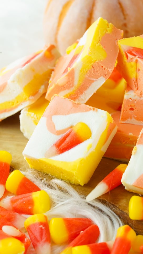 No-Bake Candy Corn Fudge recipe is a delicious and fun Halloween or fall treat for kids and adults. This creamy homemade fudge only needs 4 ingredients and 15 minutes to make!