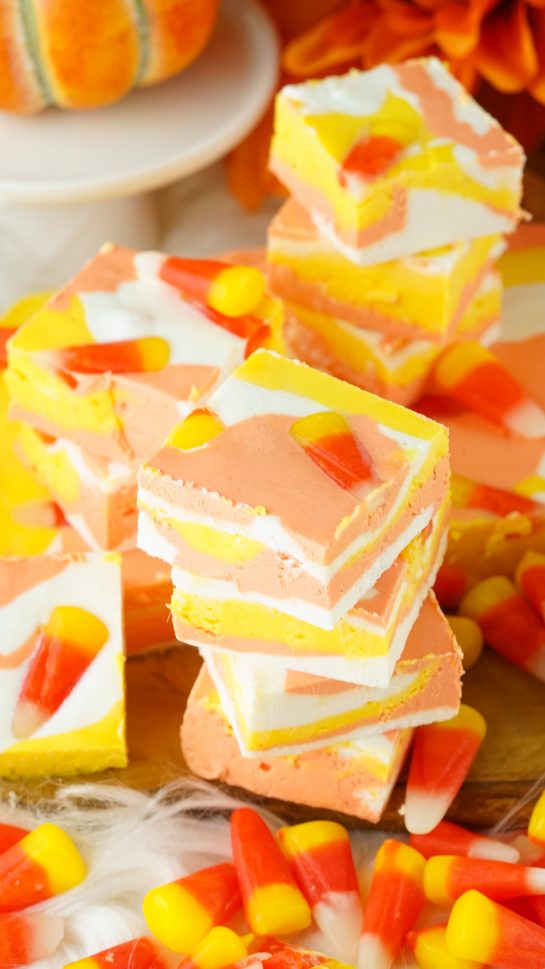 Easy No-Bake Candy Corn Fudge recipe is a delicious and fun Halloween treat for kids and adults. This creamy homemade fudge only needs 4 ingredients and 15 minutes to make!