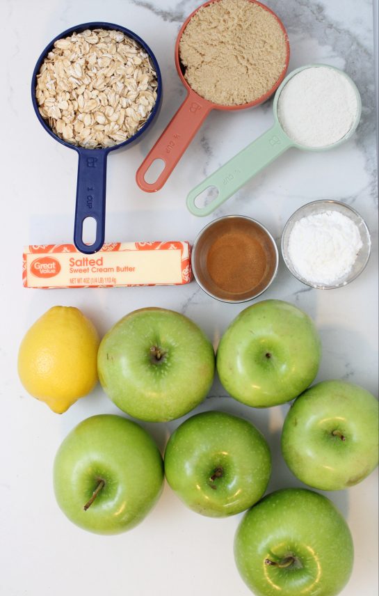 Ingredients needed to make the Crock Pot Apple Crisp recipe