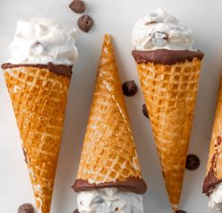 Easy Ice Cream Cannoli Cones recipe is a cute twist on the classic Italian dessert recipe! The cannoli cream is super easy to make with just 5 ingredients! Perfect for holidays!