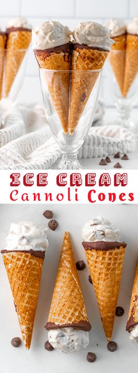 Ice Cream Cannoli Cones recipe is an adorable twist on the classic Italian dessert recipe for the holidays or birthdays! The cannoli cream is super easy to make with just 5 ingredients!