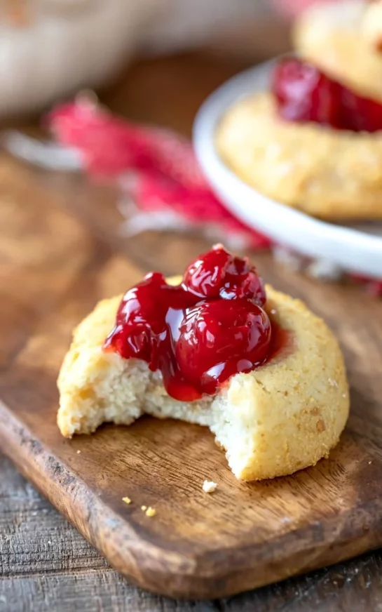 Cherry Cheesecake Thumbprint Cookies recipe brings all of the flavor of cherry cheesecake to a bite sized cookie. These are just so good!
