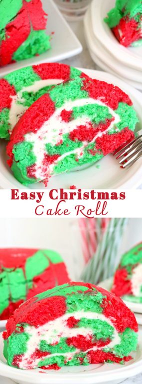 Christmas Cake Roll is the perfect Holiday Dessert recipe for your friends and family! This cake is easy to make for the holidays and a fun twist on traditional cake, with the festive colors of Christmas!