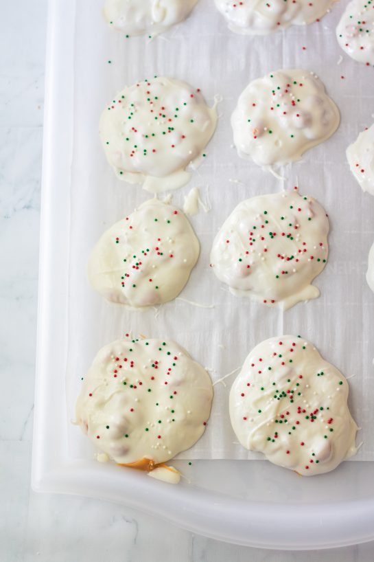 Letting the No-Bake Polar Bear Claws set and cool to make this delicious holiday dessert recipe