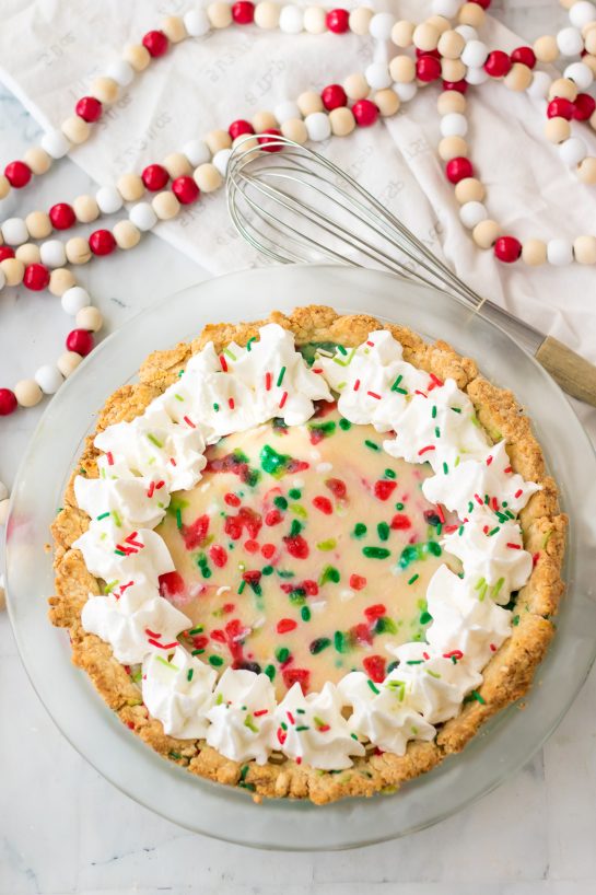 Overhead shot of the Christmas Sugar Cream Pie recipe 