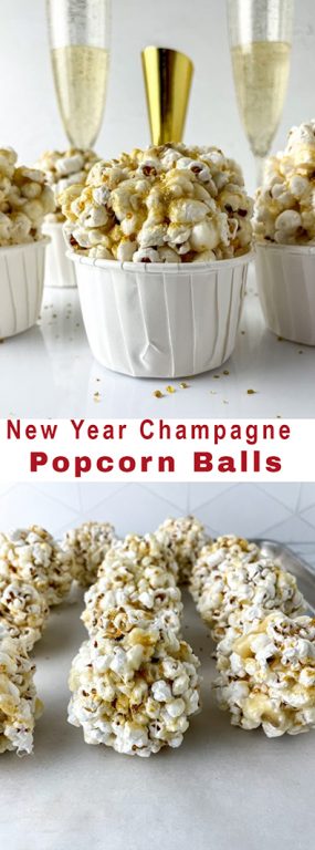 This recipe for New Year Champagne Popcorn Balls is so sticky, tasty, and everyone will love them. They’re the perfect snack recipe for any party, holiday or get together, but especially New Year's Eve dessert to pass!
