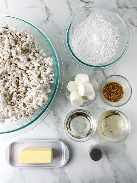Ingredients needed to make this New Year Champagne Popcorn Balls recipe