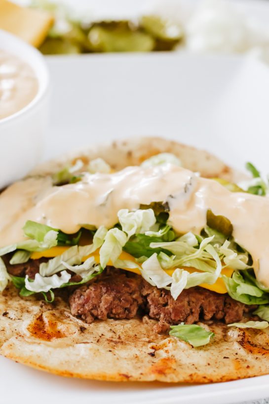 Close-up photo of the Big Mac Tacos recipe! 