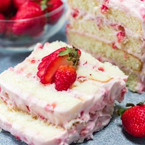 The one thing that sets this Strawberries & Cream Layered Cake recipe apart from other cakes? The egg whites that keep it light and fluffy! This cake is perfect for spring and Easter!