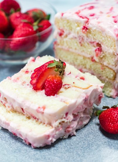The one thing that sets this Strawberries & Cream Layered Cake recipe apart from other cakes? The egg whites that keep it light and fluffy! This cake is perfect for spring and Easter!