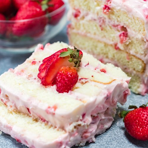 Strawberries & Cream Layered Cake | Wishes and Dishes