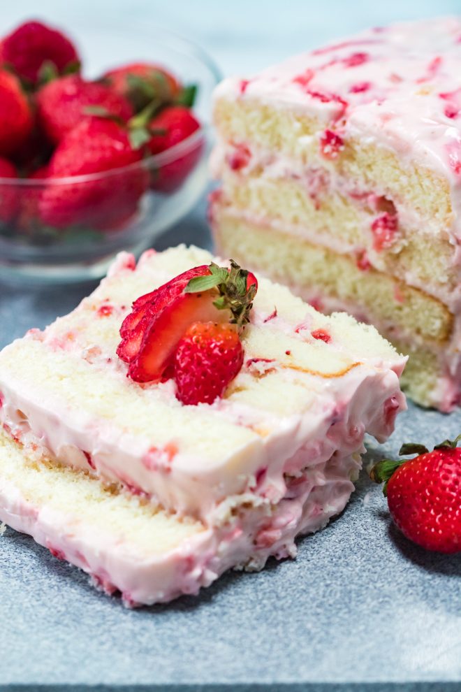 Strawberries & Cream Layered Cake | Wishes and Dishes