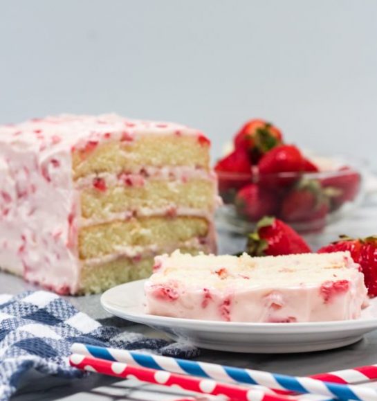 The one thing that sets this Strawberries & Cream Layered Cake recipe apart from other cakes? The egg whites that keep it light and fluffy! This cake combines the rich flavor of a butter cake with the light, yet sturdy texture of a sponge cake.