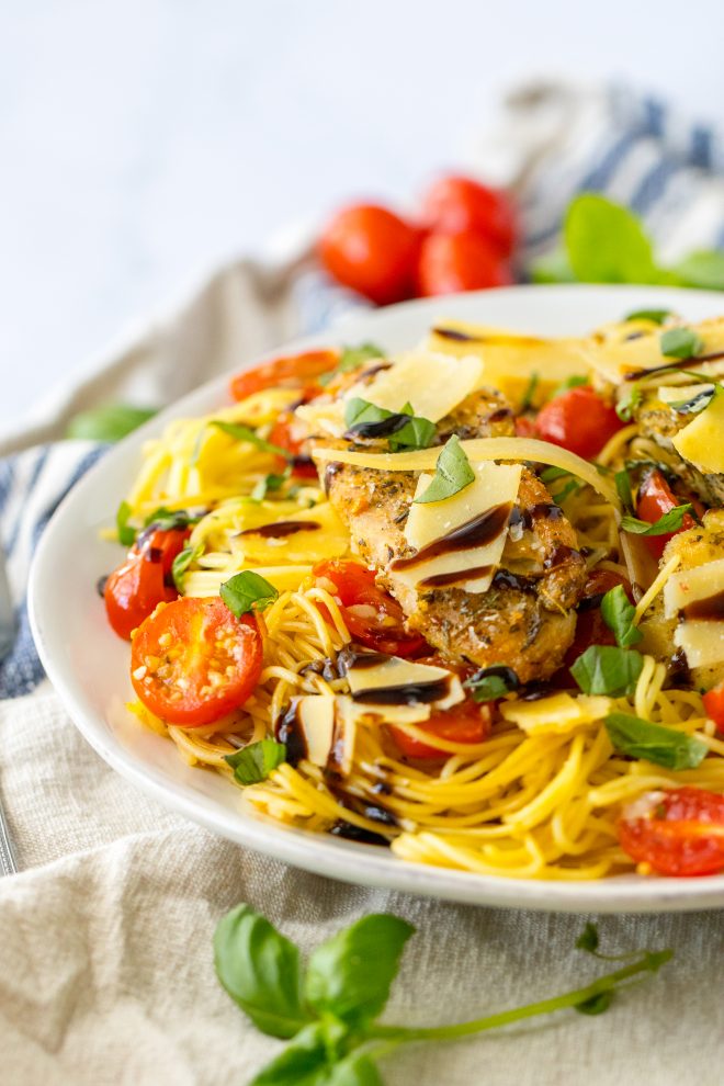 Bruschetta Chicken Pasta Wishes and Dishes