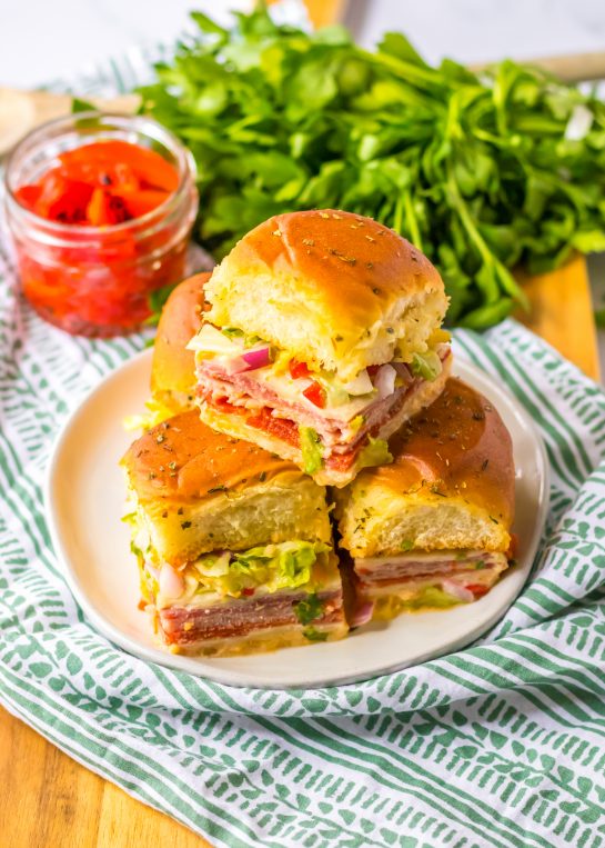 Overhead photo of the Italian Sub Sliders recipe for lunch or dinner