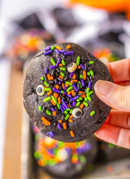 Close-up of the Easy Stuffed Black Velvet Cookies for Halloween