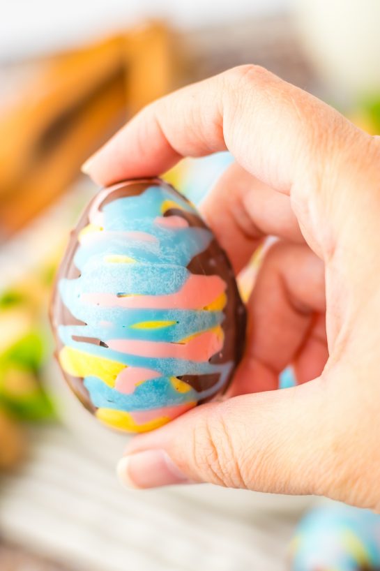 One of the completed Easter Marshmallow Eggs shown up-close