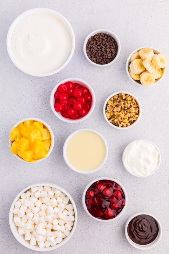 Ingredients needed to make the Banana Split Fluff Salad recipe