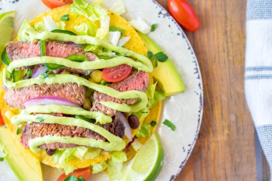 Close-up photo of the Steak Tostada Salad recipe