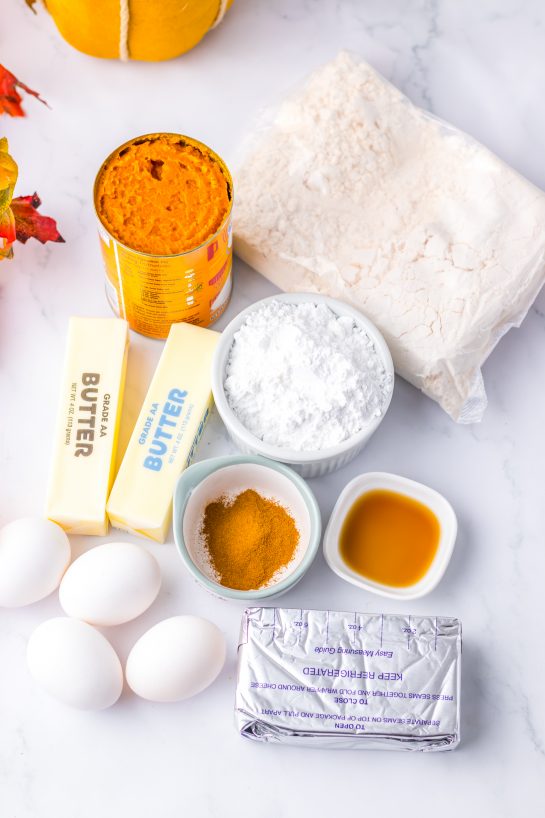 Ingredients needed to make the Pumpkin Gooey Butter Cake recipe