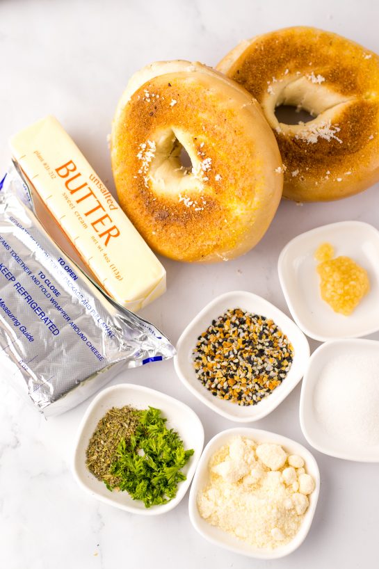 Ingredients needed to make the viral Tik Tok Stuffed Bagels recipe