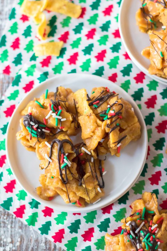 Overhead shot of the Frito Candy recipe to serve for the holidays.