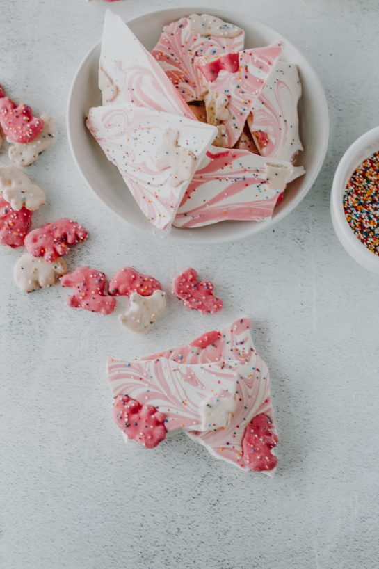 Overhead photo of the finished No-Bake Circus Cookie Bark dessert recipe