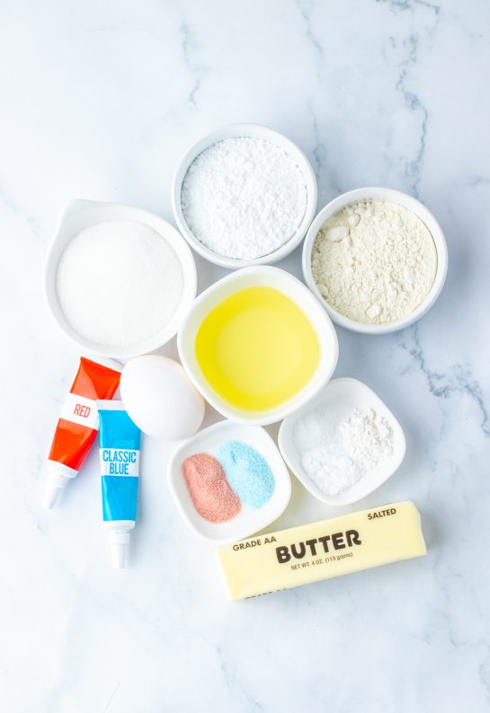 Ingredients needed to make the Bomb Pop Cookies Recipe for Memorial day or 4th of July