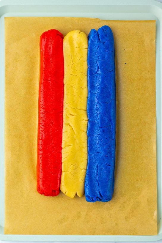 Rolling out the dough to make the Bomb Pop Cookies Recipe for Memorial day or 4th of July