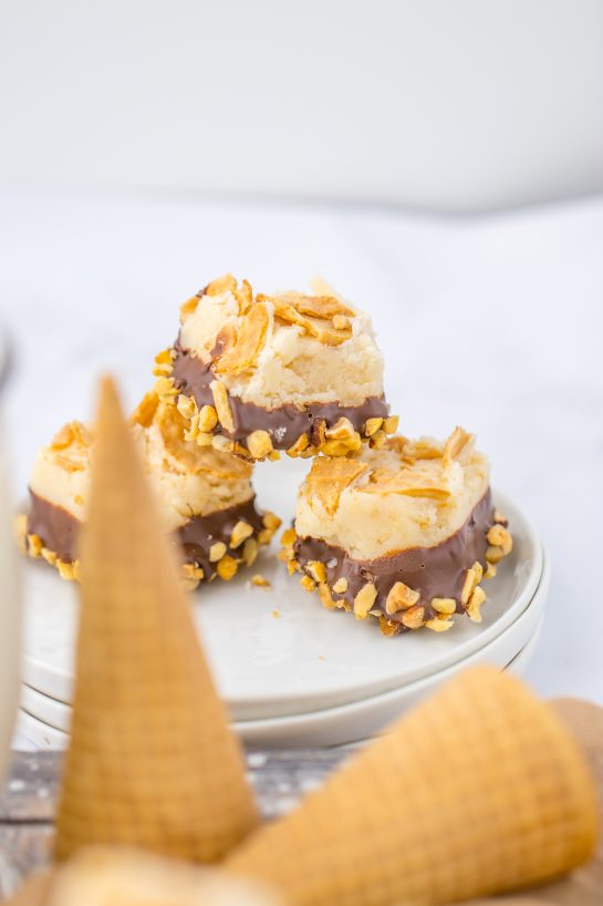 Close-up photo of the no-bake drumstick ice-cream fudge 