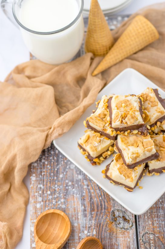 Overhead shot of the no-bake drumstick ice-cream fudge 