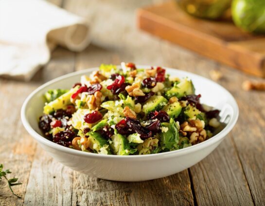 Brussels Sprouts Cranberry Walnut Salad Recipe – A vibrant and healthy salad featuring shredded Brussels sprouts, tangy dried cranberries, and crunchy walnuts. This nutritious dish is perfect for a light lunch, a holiday side, or a healthy meal.