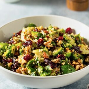 Brussels Sprouts Cranberry Walnut Salad Recipe – A vibrant and healthy salad featuring shredded Brussels sprouts, tangy dried cranberries, and crunchy walnuts. This nutritious dish is perfect for a light lunch, a holiday side, or a nutritious addition to any meal.