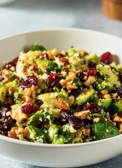 Brussels Sprouts Cranberry Walnut Salad Recipe – A vibrant and healthy salad featuring shredded Brussels sprouts, tangy dried cranberries, and crunchy walnuts. This nutritious dish is perfect for a light lunch, a holiday side, or a nutritious addition to any meal.