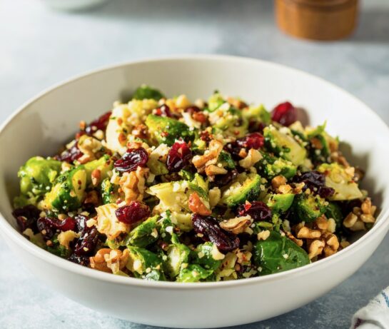 Brussels Sprouts Cranberry Walnut Salad Recipe – A vibrant and healthy salad featuring shredded Brussels sprouts, tangy dried cranberries, and crunchy walnuts. This nutritious dish is perfect for a light lunch, a holiday side, or a nutritious addition to any meal.