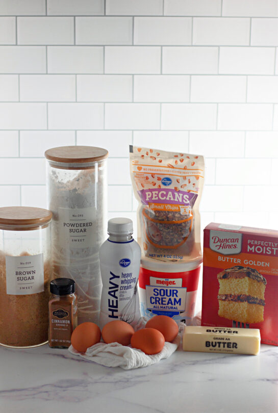 Ingredients needed to make the Honey Bun Cake recipe for the holidays